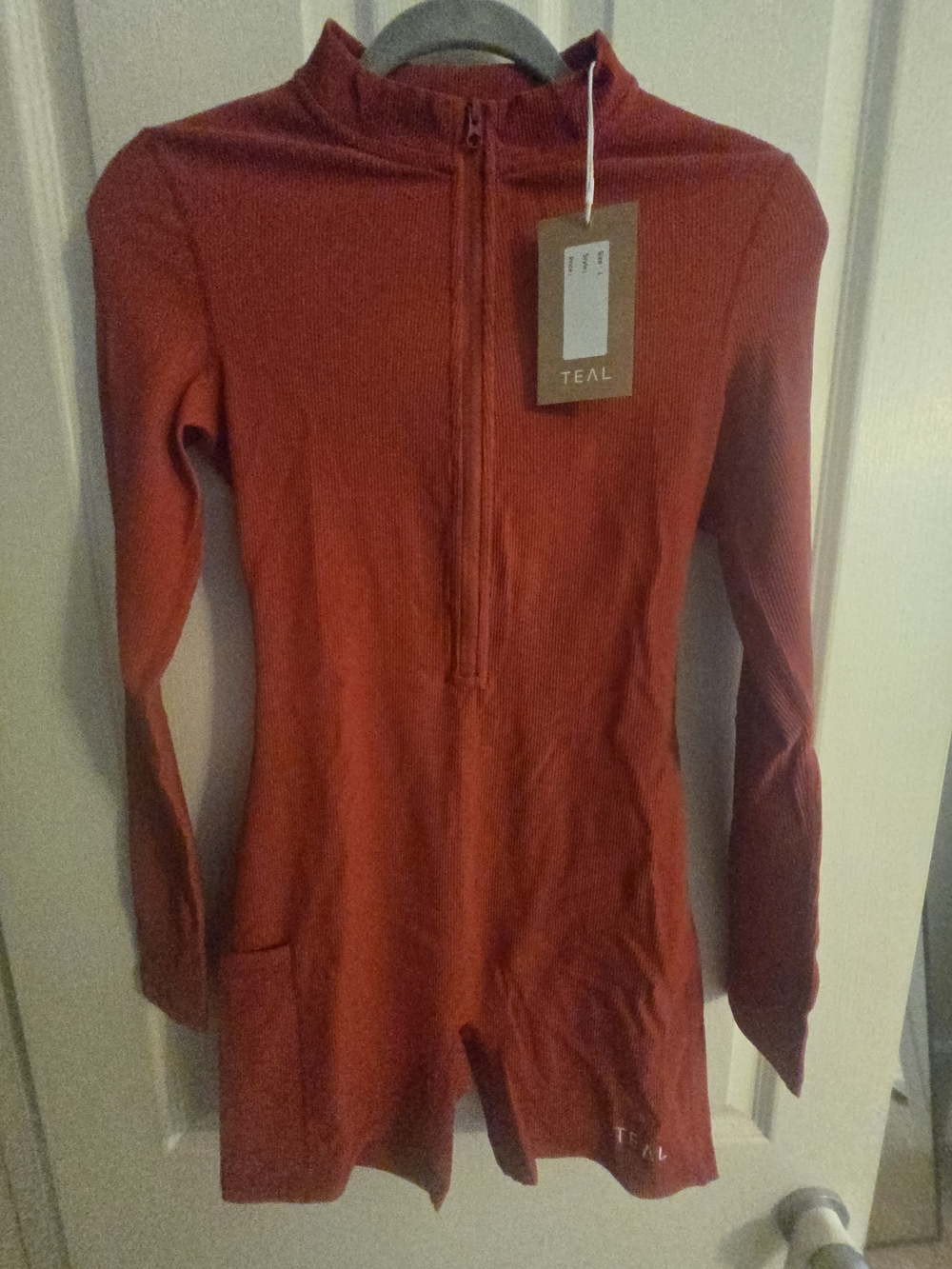 Active By TEAL Women's Long-Sleeve Half-Zip Ribbed Top in Red